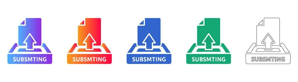Document Submission Upload Gradient Icon Set Stock Illustration