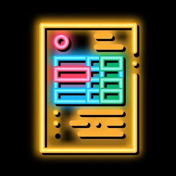 Document with table of audit credit and debit neon glow icon illustration Illustrazione stock