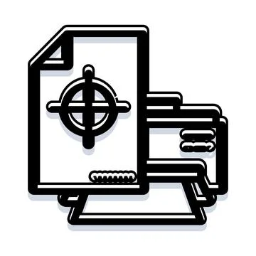 Document with target symbol icon on white background Stock Illustration
