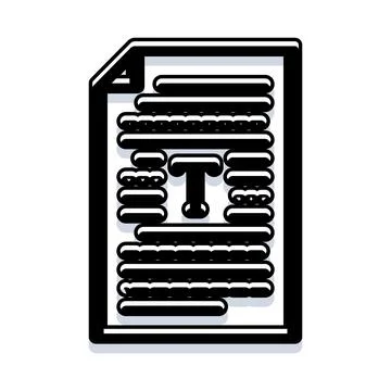 Document with text and large letter t icon Illustrazione stock