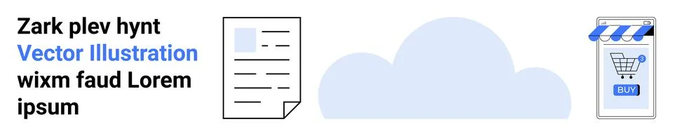 Document with Text, Blue Cloud, and Shopping App Icon for Various Online Uses 스톡 일러스트