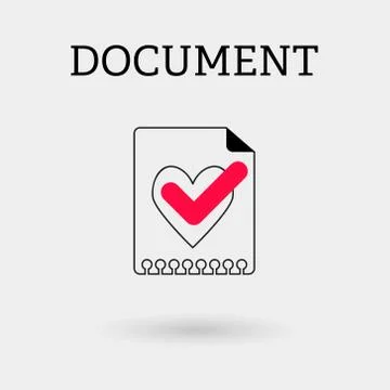 Document with tick and heart. Outline style. Stock Illustration