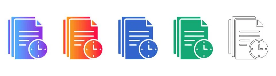 Document Time Management and Scheduling Icon Set Stock Illustration