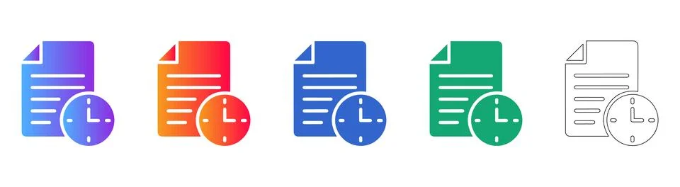 Document Time Management Icon Set Stock Illustration