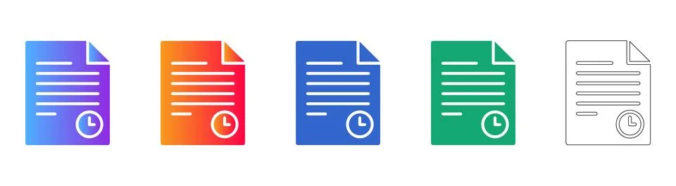 Document Time Management Icons in Various Styles Stock Illustration