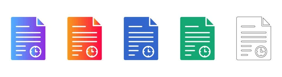 Document Time Tracker Icon Set Stock Illustration