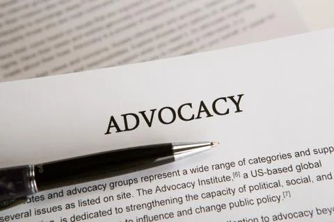Document with the title of advocacy Foto stock