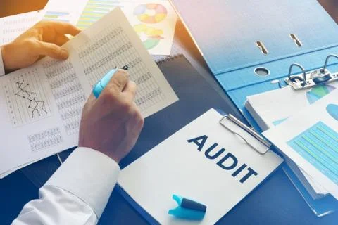 Document with title Audit on an office table. Stock Photos