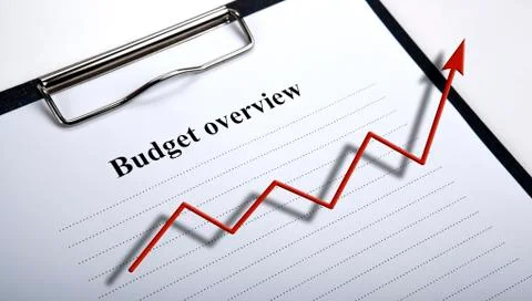 Document with title budget overview and diagram Stock Photos