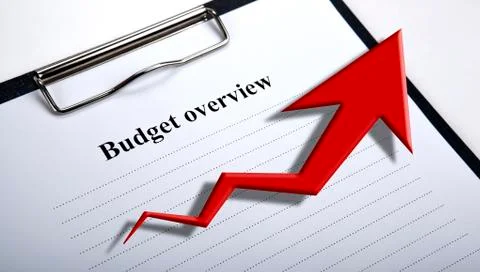 Document with title budget overview and diagram Stock Photos