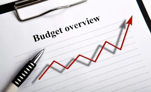 Document with title budget overview and diagram Stock Photos