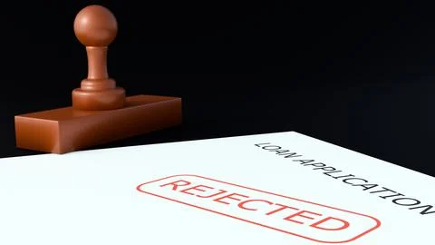 A document titled "LOAN APPLICATION" with a stamp reading "REJECTED" Stock Illustration