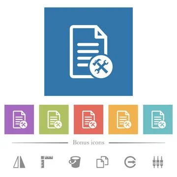 Document tools flat white icons in square backgrounds Stock Illustration