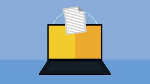 Document transfer motion graphic animation of file moving into laptop screen. Stock Footage 333805272