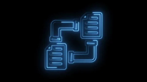 Document transfer neon animation seamless loop glowing data connection pipeline Stock Footage 330782527