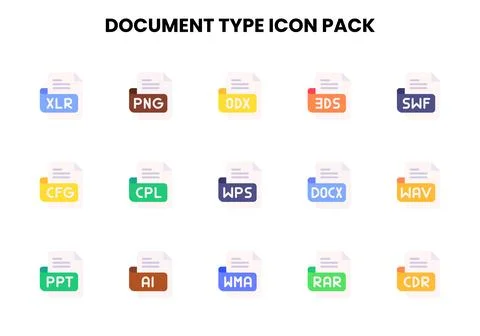 Document Type Flat Bundle Icons Pack Stock Illustration