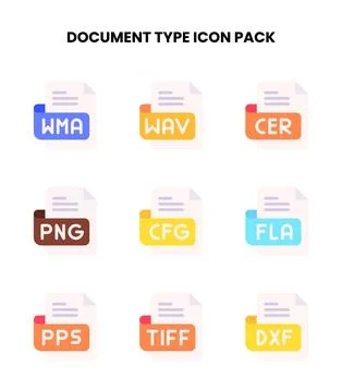 Document Type Flat Bundle Icons Pack Ilustração Stock