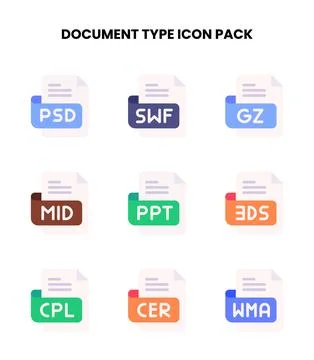 Document Type Flat Bundle Icons Pack Ilustração Stock