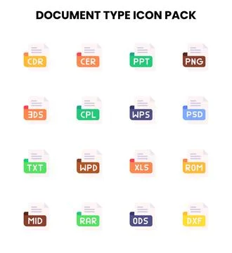 Document Type Flat Design Icons Pack Stock Illustration