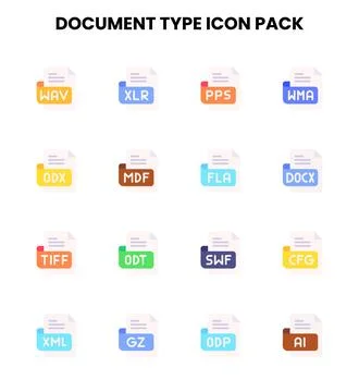 Document Type Flat Scalable Icons Pack Ilustração Stock