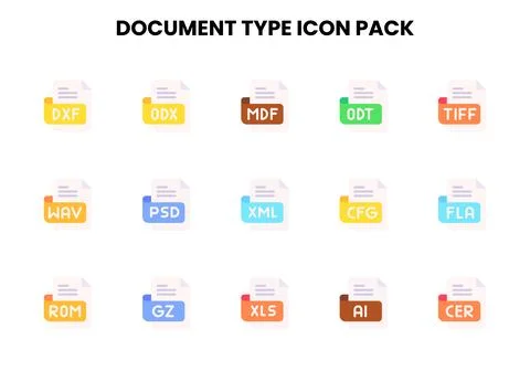 Document Type Flat Vector Icons Pack Stock Illustration