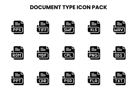 Document Type Glyph Bundle Icons Pack Stock Illustration