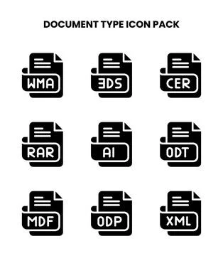 Document Type Glyph Collection Icons Pack 库存插图