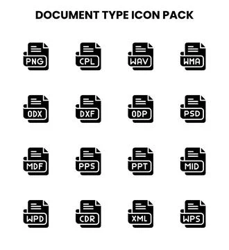 Document Type Glyph Collection Icons Pack 스톡 일러스트