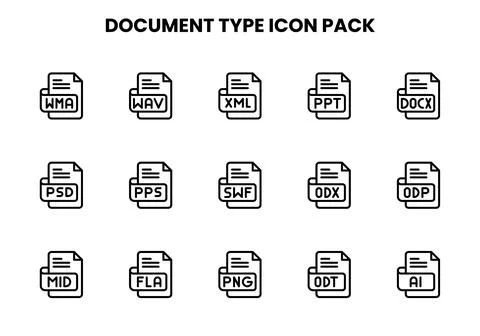 Document Type Line Icons Pack 库存插图