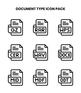 Document Type Line Icons Pack Stock Illustration