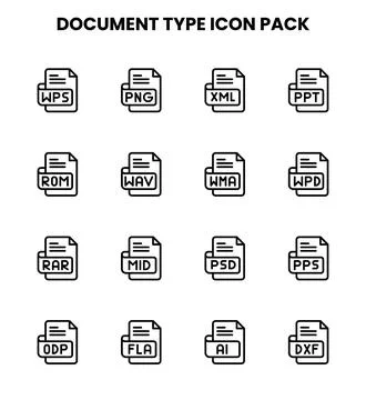 Document Type Line Set Icons Pack Stock Illustration