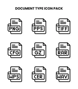 Document Type Line Set Icons Pack Stock Illustration