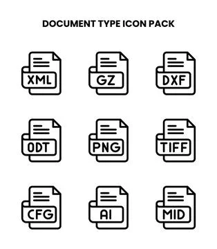 Document Type Line UI Icons Pack Illustrazione stock