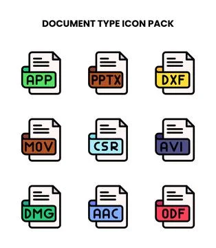 Document Type Lineal Color Design Icons Pack Stock Illustration