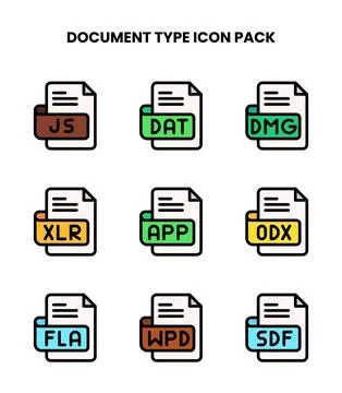 Document Type Lineal Color Set Icons Pack Stock Illustration