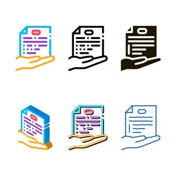 Document types in hand icon vector outline Stock Illustration