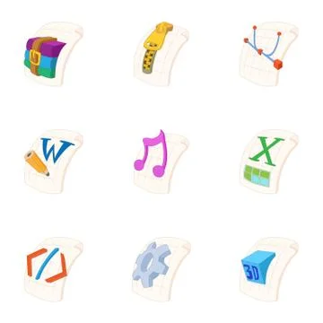 Document types icons set, cartoon style Stock Illustration