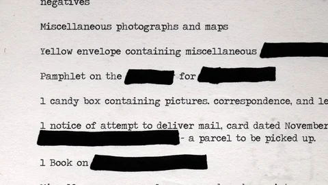 Document typewriter redacted browsing fast Stock-Footage 93236565
