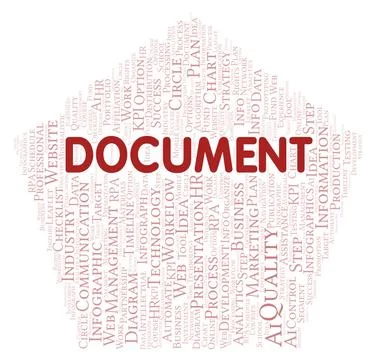 Document typography word cloud create with the text only. Illustrazione stock