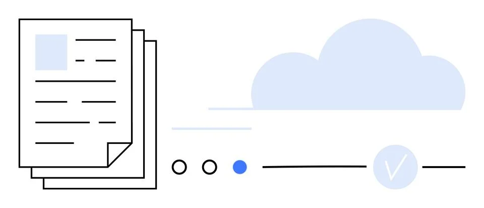 Document Upload and Cloud Storage Process with Progress Indicator Stock Illustration