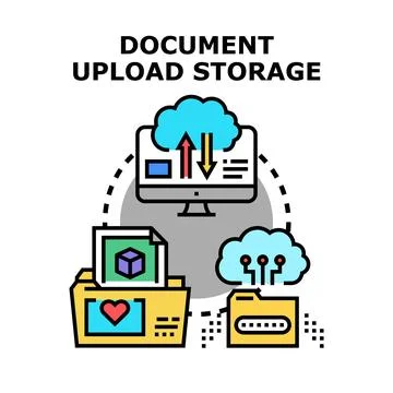 Document upload storage cloud computing concept Stock Illustration