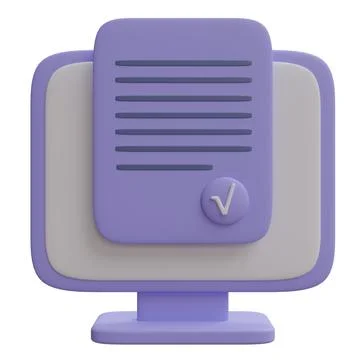 Document validate on computer desktop screen. Cartoon minimal icon isolated o Stock Illustration