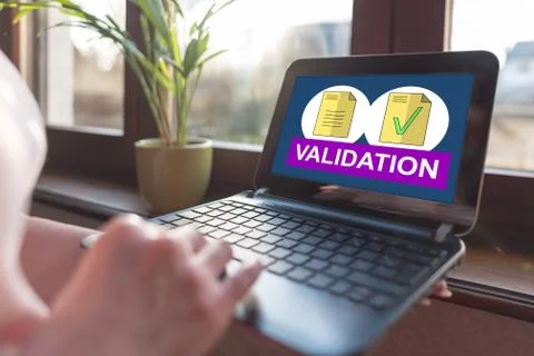 Document validation concept on a laptop screen Fotos de archivo