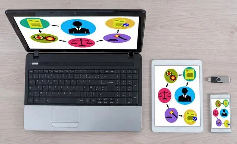 Document validation process concept on different devices Foto stock