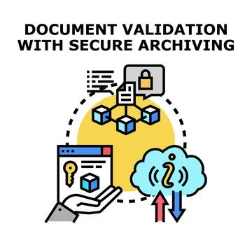Document validation secure archiving data technology concept Stock Illustration