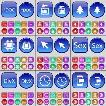Document, Vault, Fir tree, Processor, Cursor, Sex, DivX, Clock, SMS. A large set イラスト素材