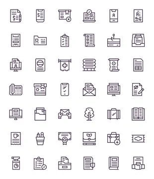 Document Vector Icon Set with 42 Regular Line 256x256 Detail Enhanced Graphic Stock Illustration