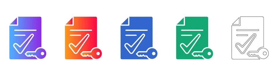 Document Verification and Access Key Icon Set 스톡 일러스트