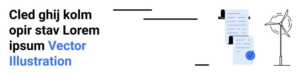 Document Verification and Data Analysis with Eco-Friendly Wind Turbine Concep Stock Illustration