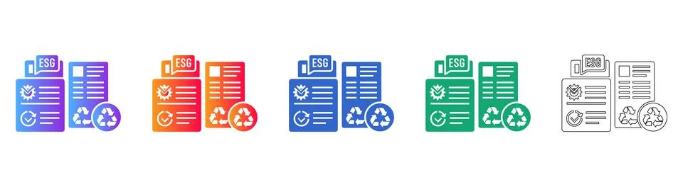 Document Verification and ESG Compliance Icons Illustrazione stock